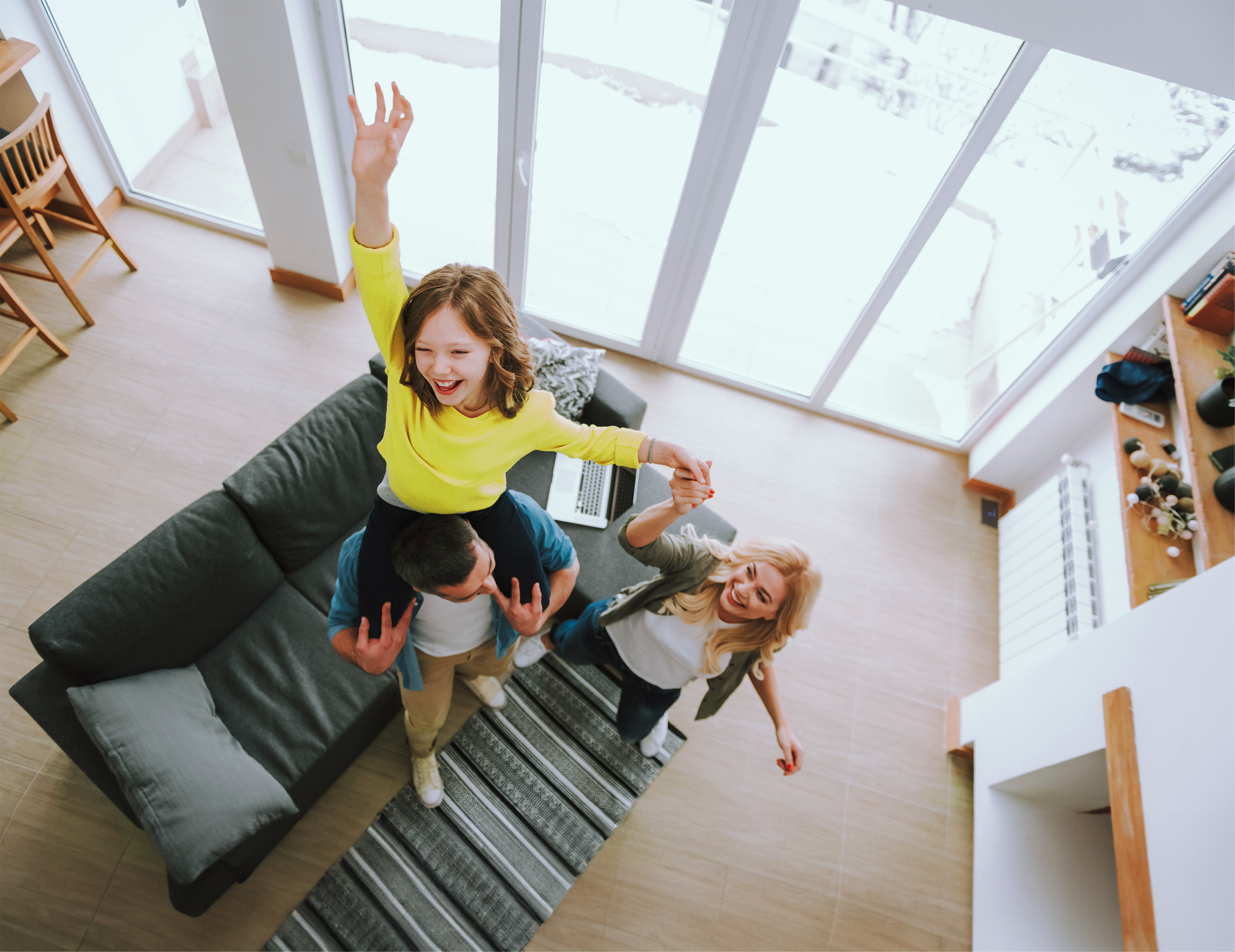 A family spending time together in a bright home