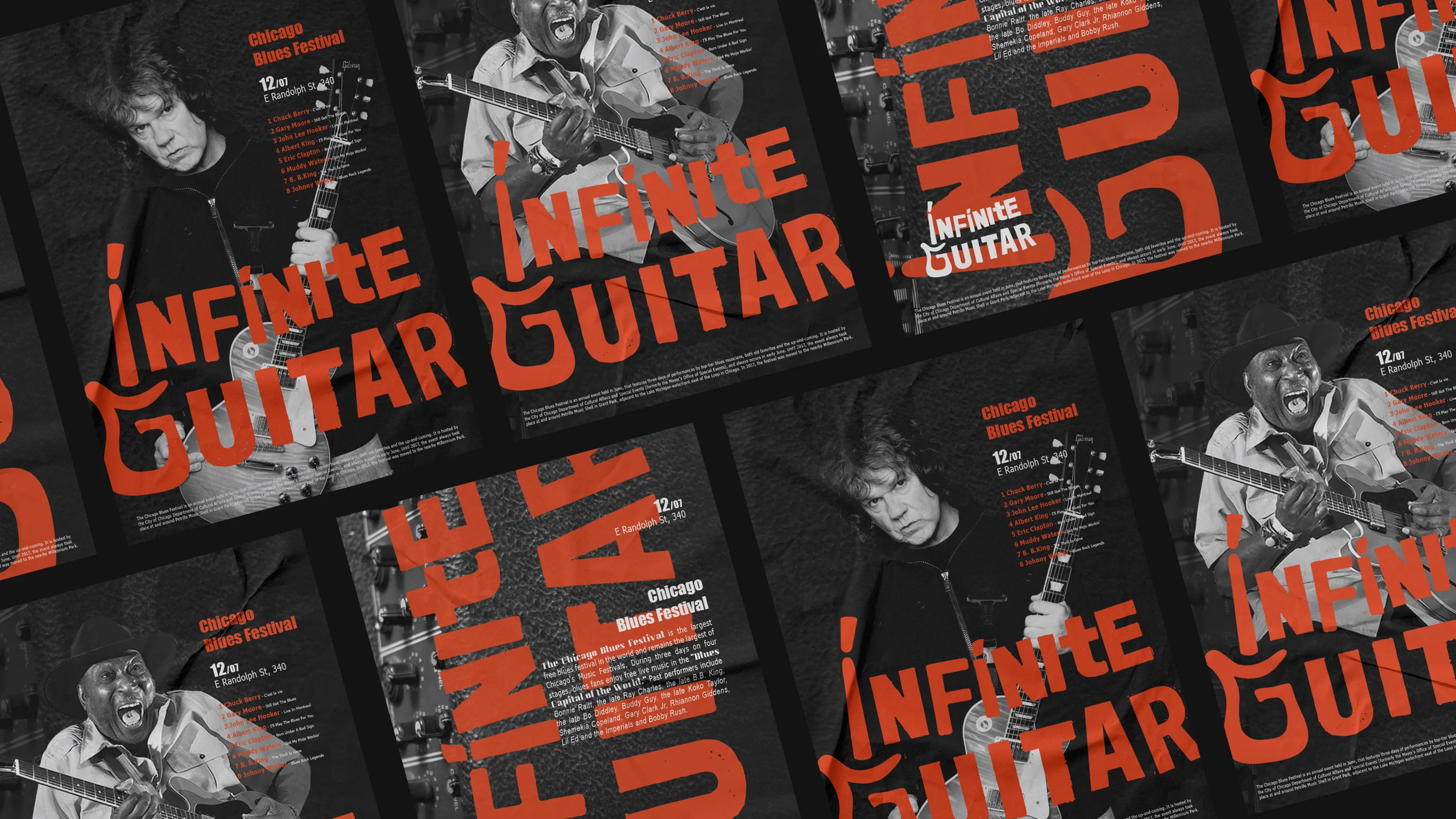 Крупный план серии афиш Infinite Guitar