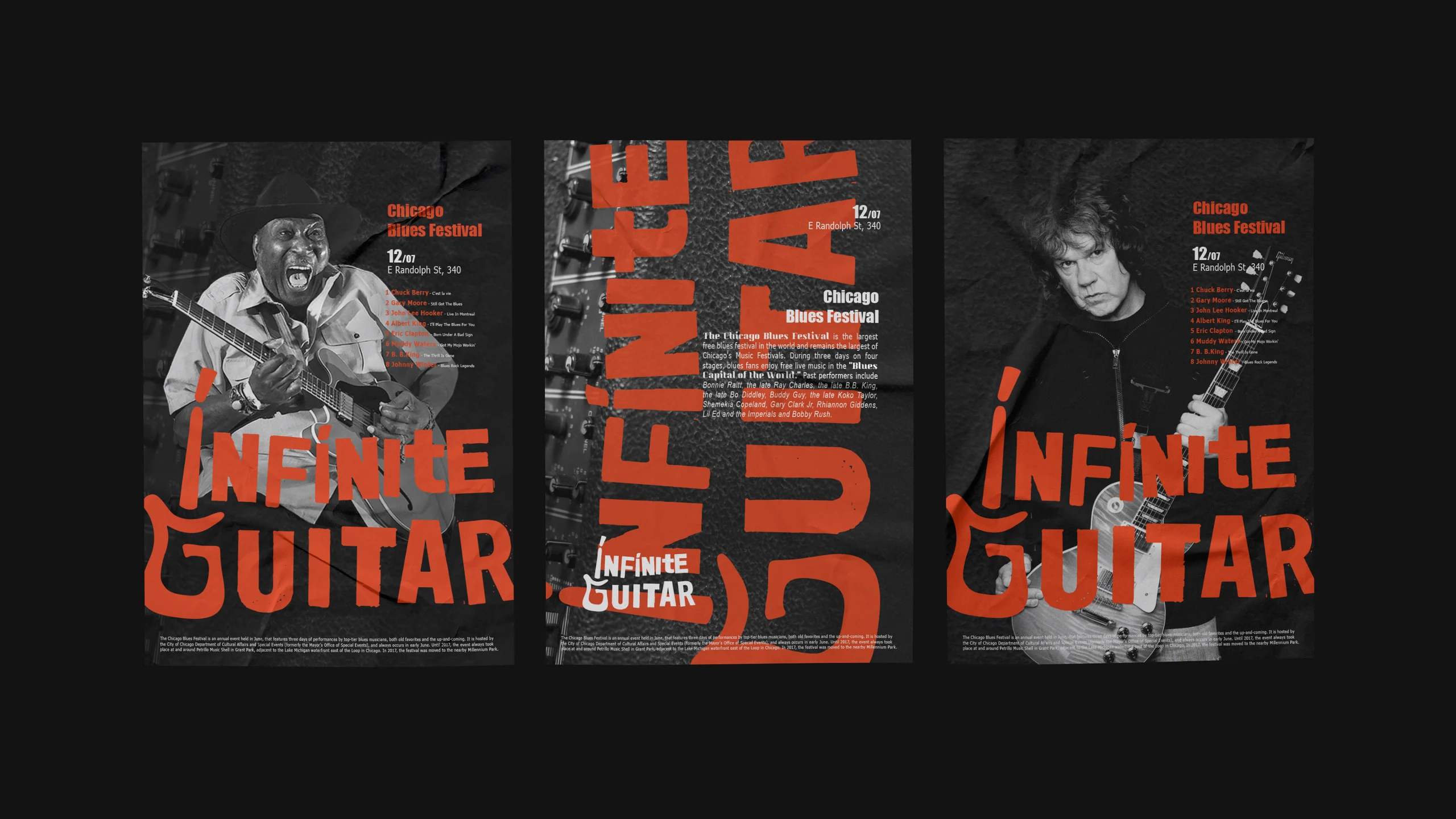 Три афиши Infinite Guitar для блюзового фестиваля