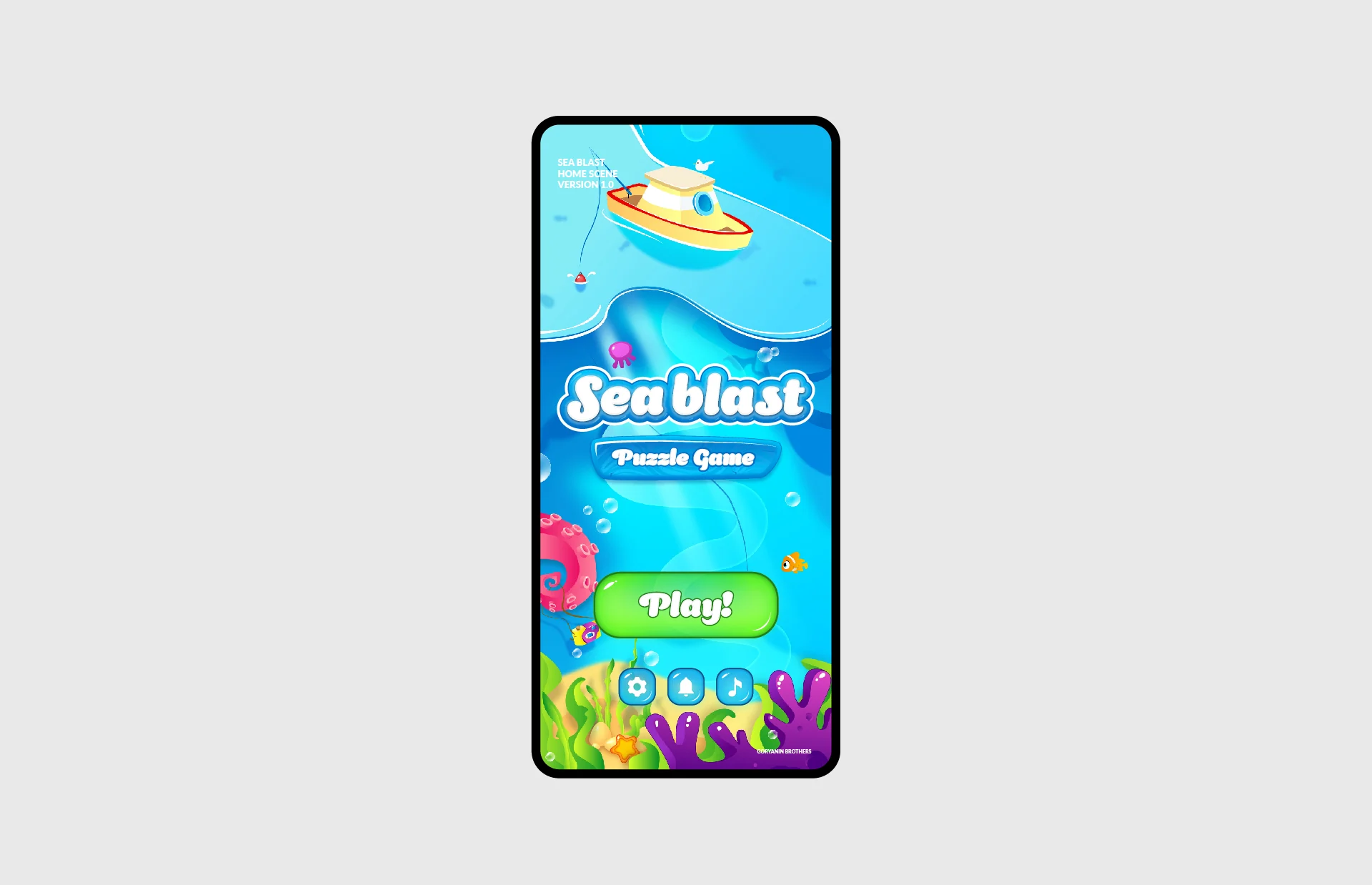 Главный экран SEA BLAST в макете смартфона
